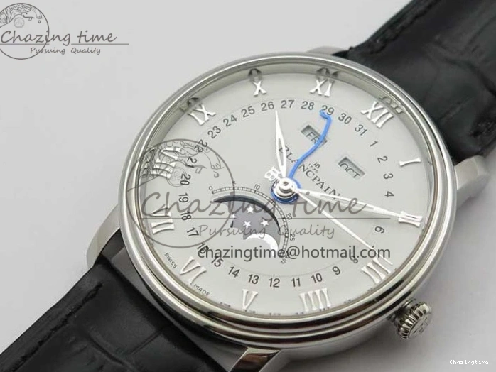 0128 MultiPurpose Villeret 6654 SS Complicated Function OMF 1:1 Best Edition White Dial on Black Leather Strap A6654 V 7901